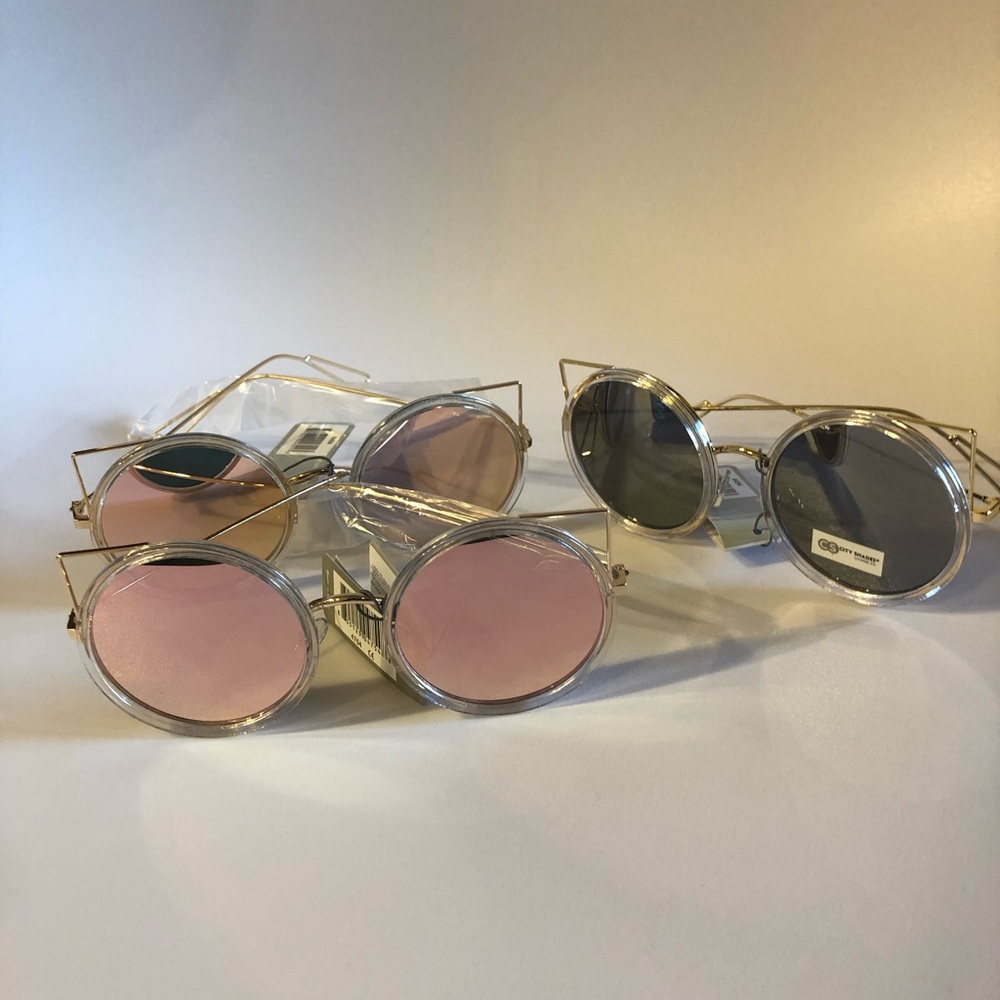 RoseGold round cat ear pink & gray reflective